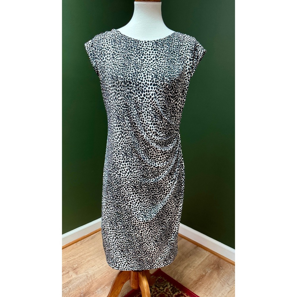 Chaus Black and White Animal Print Ruched Sheath Dress Women's Size S